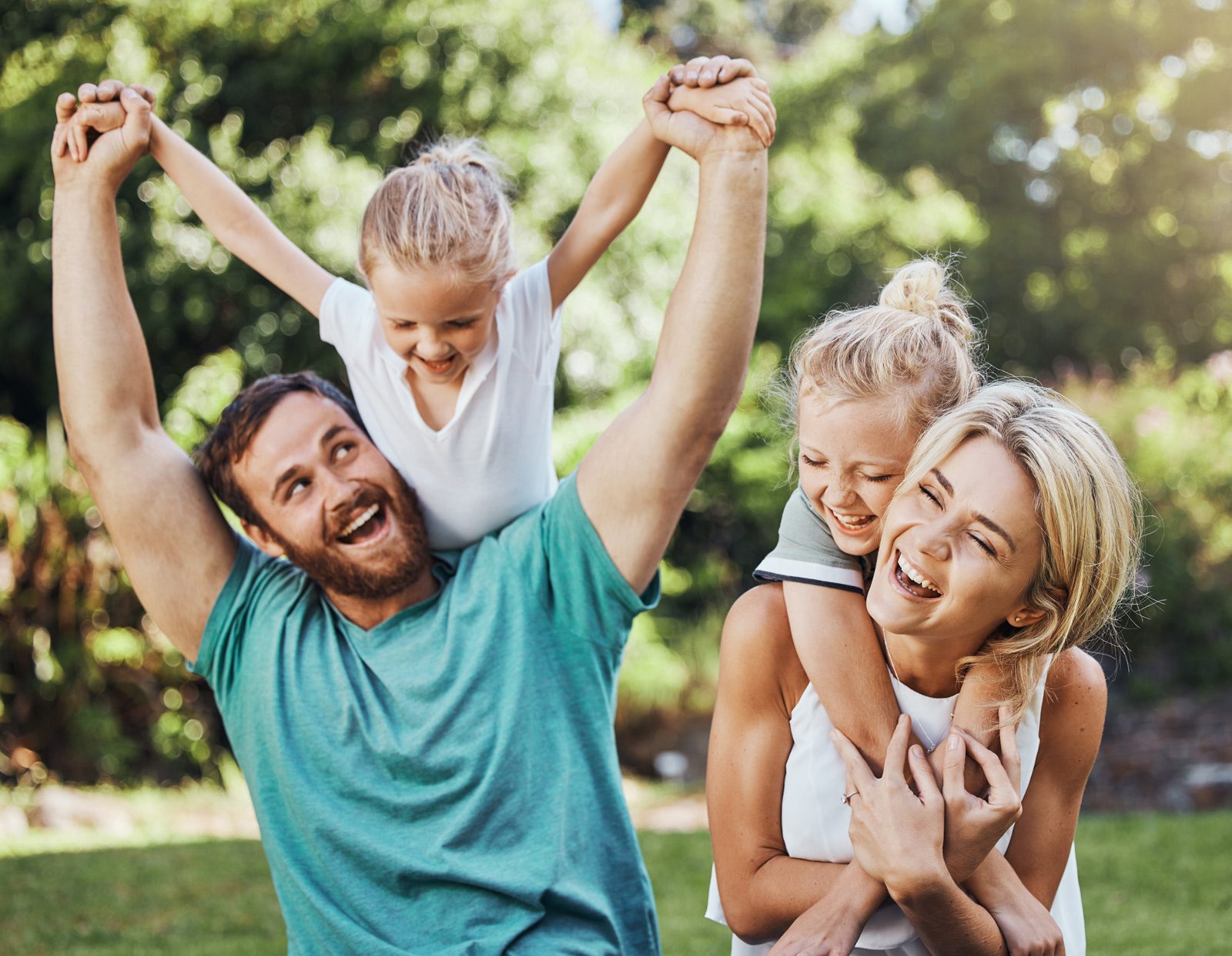 family playing together outdoors