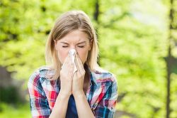 woman blowing her nose into tissue