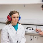 Woman receiving hearing test